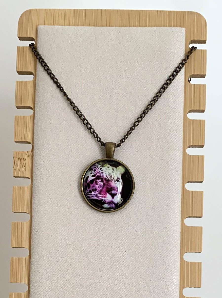 Handmade Antique Copper Leopard Pendant Necklace.