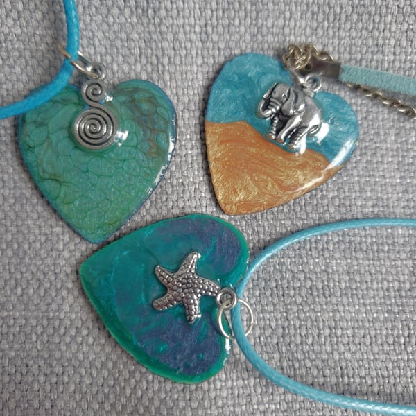 Beautiful Bundle 3x recycled hand decorated wooden pendants