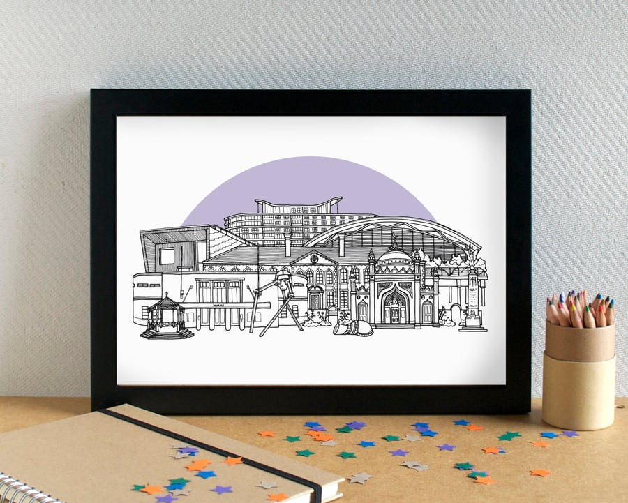 Woking Landmarks Skyline Art Print