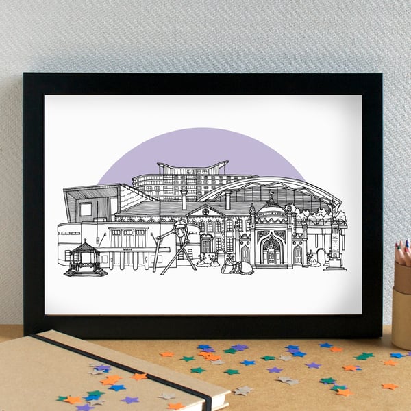 Woking Landmarks Skyline Art Print