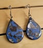 Handmade Polymer Clay Blue and Silver Teardrop Earrings. 316 Stainless Steel  - Image 1