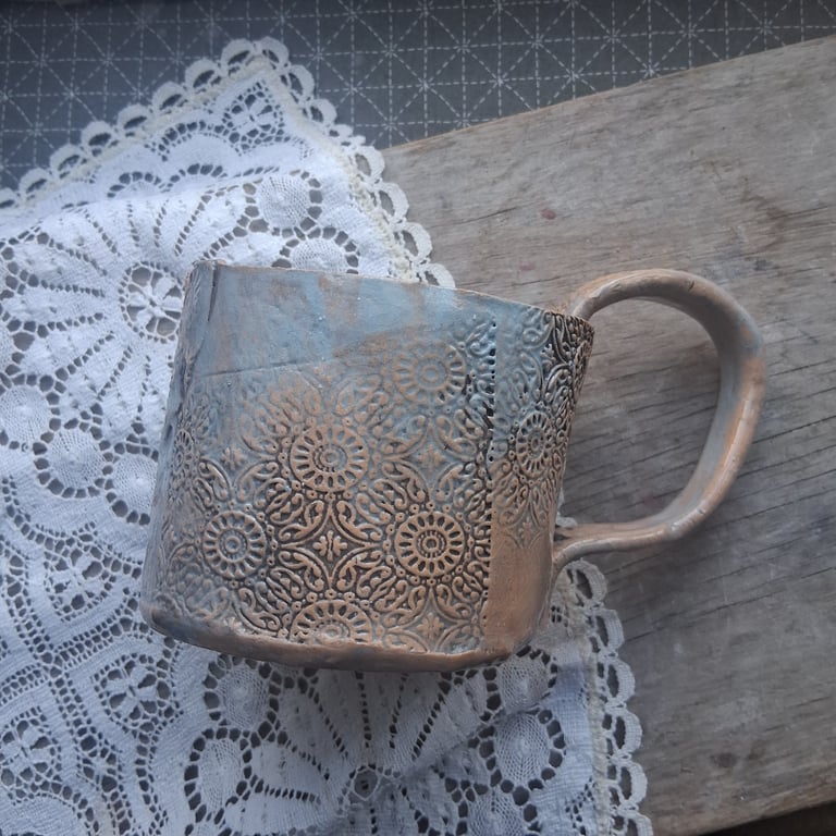 Coffee mug cecilia patterned design Ceramic handmade