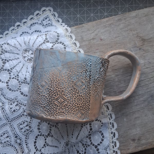 Coffee mug cecilia patterned design Ceramic handmade