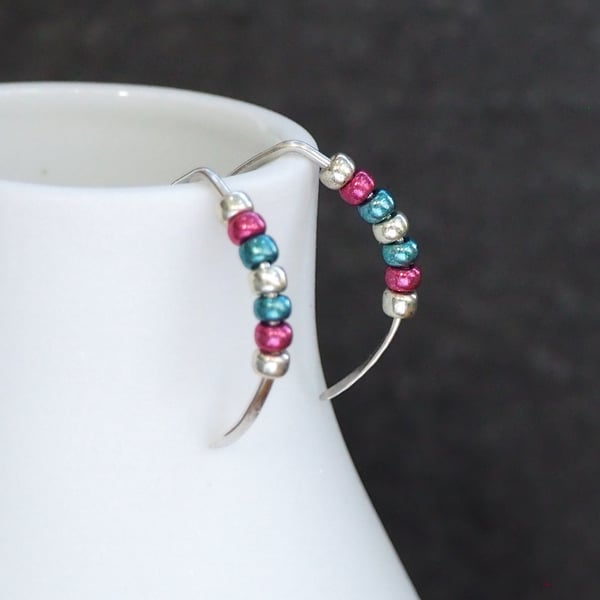 Silver and bead threader earrings, silver drop earrings