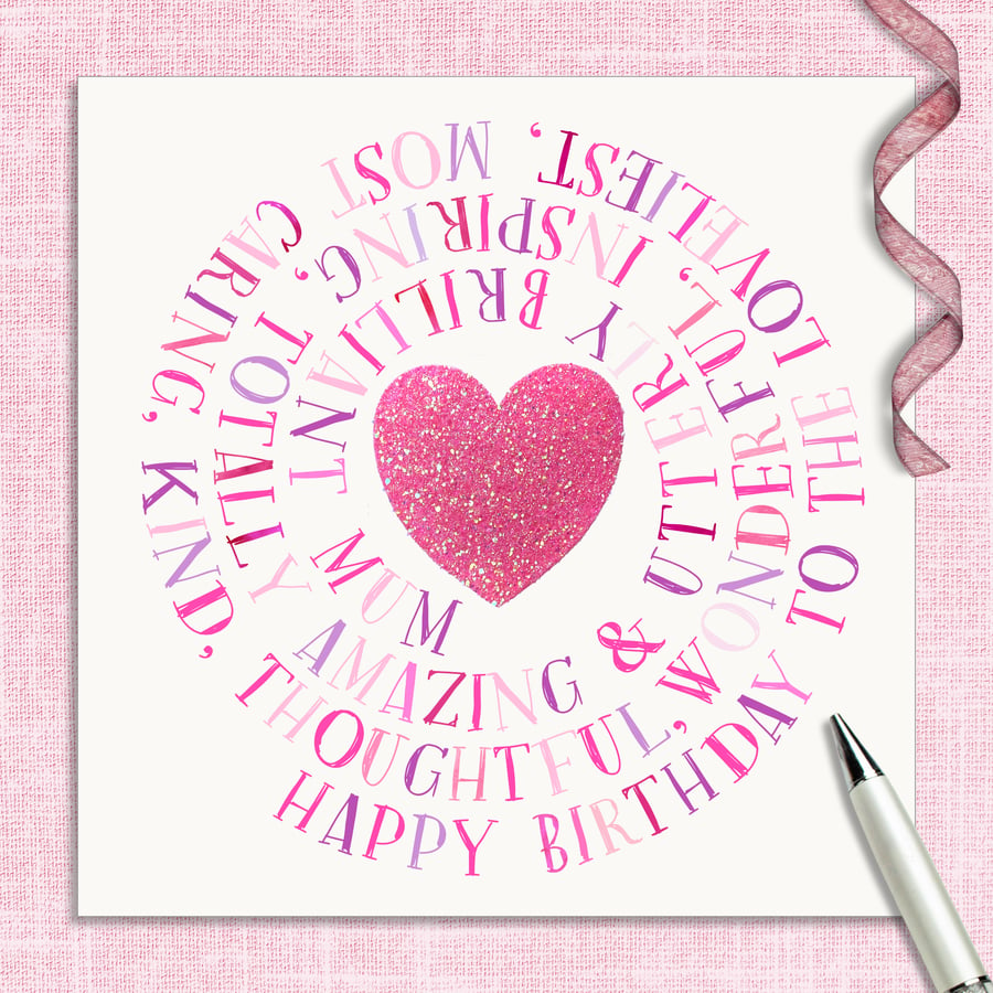 MUM Birthday Card - Pink Sparkle
