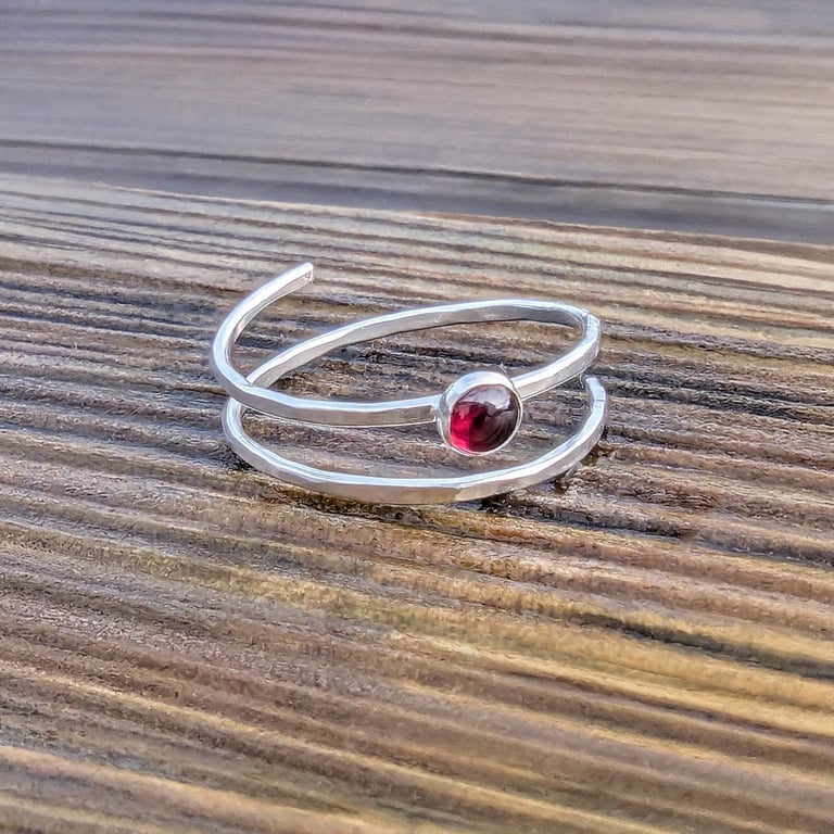 Sterling Silver Open Wrap Garnet Ring, Handmade Urban WRAPPED