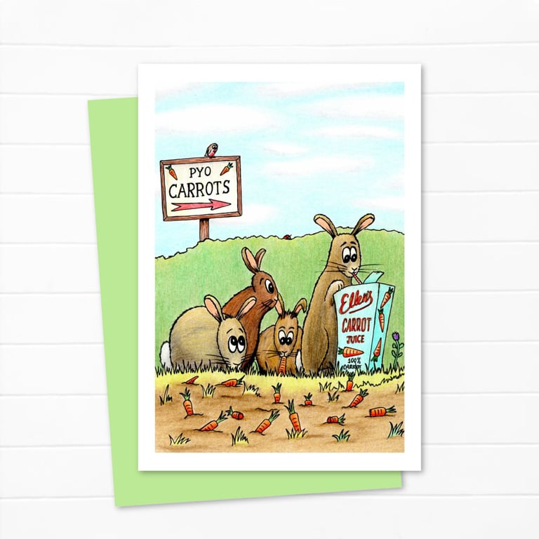 Whimsical Rabbit Greeting Card: Hand-Drawn Cute Bunnies (224)