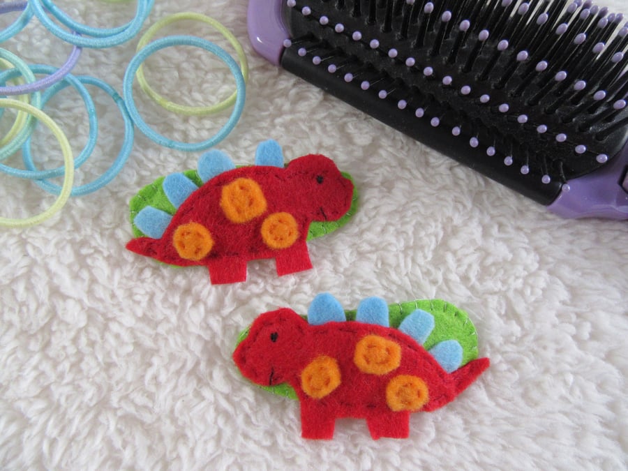 Stegosaurus hair clips, dinosaur hair accessories, gift for kids 