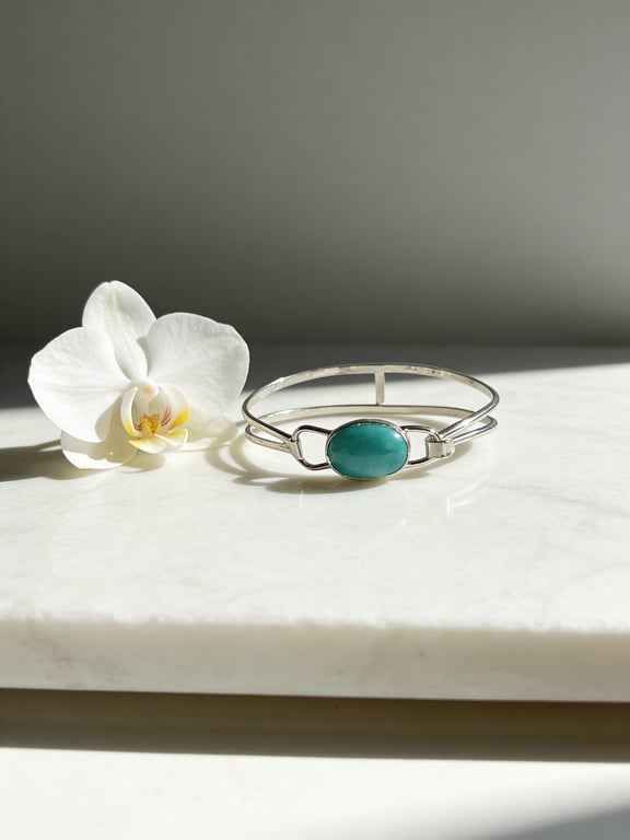 Amazonite Torque Bangle In Ethical Sterling Silver 