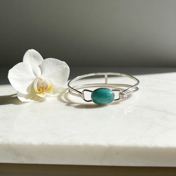 Amazonite Torque Bangle In Ethical Sterling Silver 