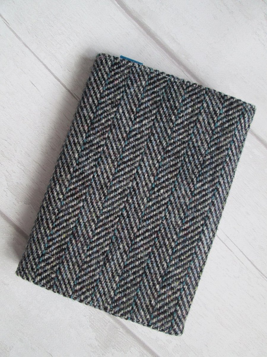A6 'Harris Tweed' Reusable Notebook Cover - Grey Herringbone