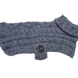 Hand Knitted A Small Dog Coat In Herringbone Brown Grey Tweed Aran (R885)