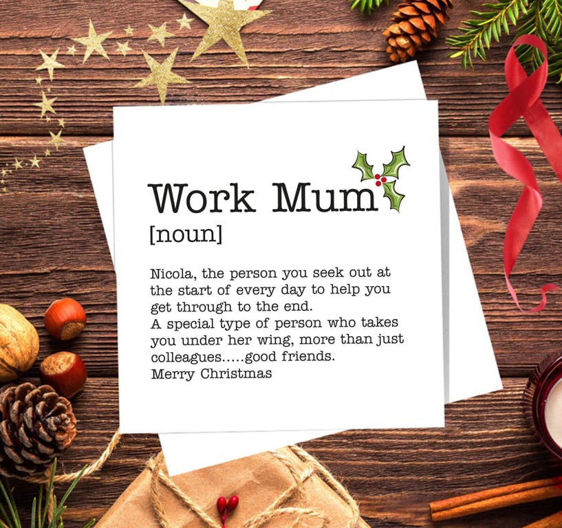 Work Mum Definition Christmas Card, personalised, blank inside