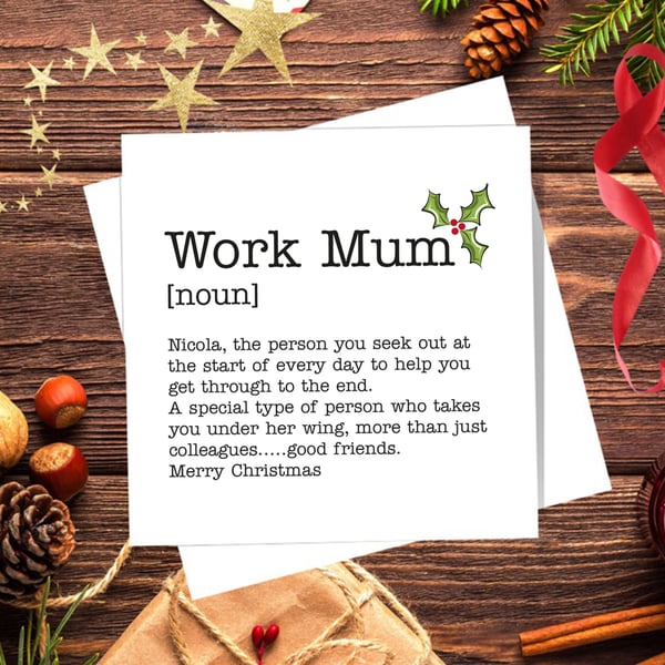 Work Mum Definition Christmas Card, personalised, blank inside