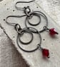 Vintage Style Hoop Earrings with Red Crystals Handmade in Cornwall