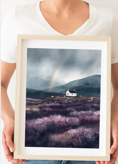 The Highland Bothy - Scottish Countryside A4 Art Print - Heather Wall Decor