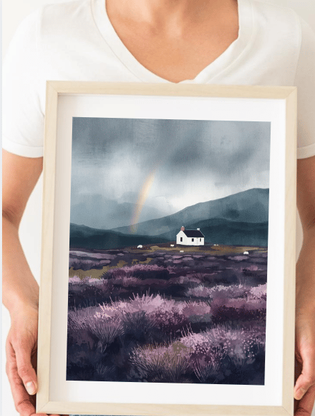 The Highland Bothy - Scottish Countryside A4 Art Print - Heather Wall Decor
