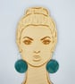 Turquoise large hand printed dangly disc wooden hoop earrings - Image 8