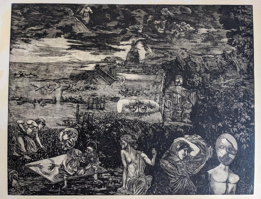 Echoes of the past (varnish finish), aquatint with etching, on paper, signed