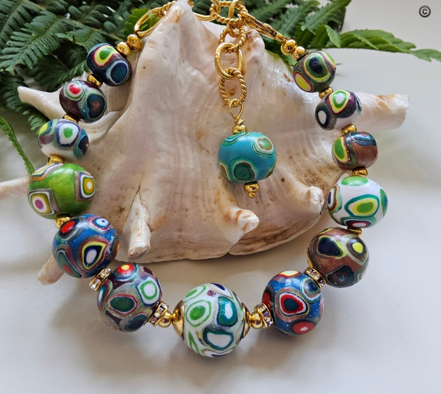 Multicoloured Vibrant Hand Made Polymer Clay Bracelet