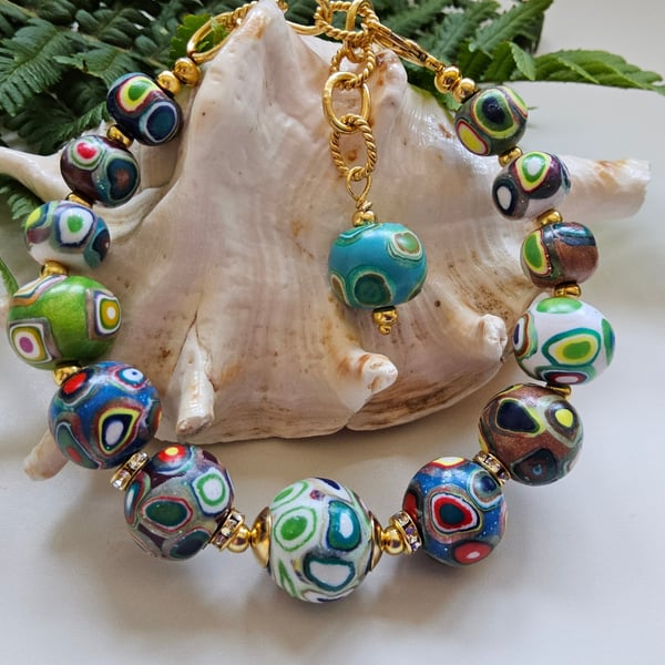 Multicoloured Vibrant Hand Made Polymer Clay Bracelet