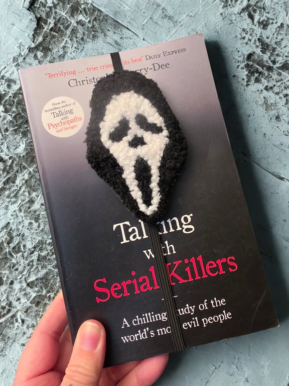 Ghost Face Inspired Punch Needle Bookmark , Handmade Horror Bookmark 