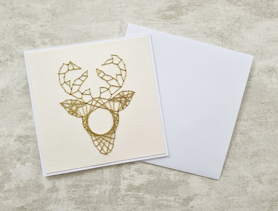 Gold Deer Hand Stitched Card