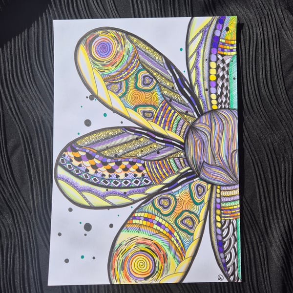 Original Unframed Flower Zentangle Pattern Art - Blooming Magic