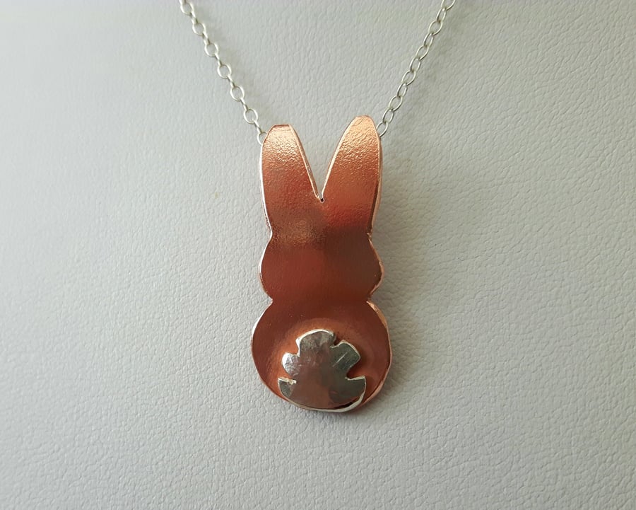 Bunny Pendant, Sterling Silver and Copper. Easter gift.