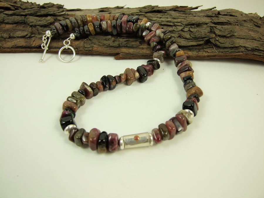 Tourmaline and Sterling Silver Necklace, Earth Tones