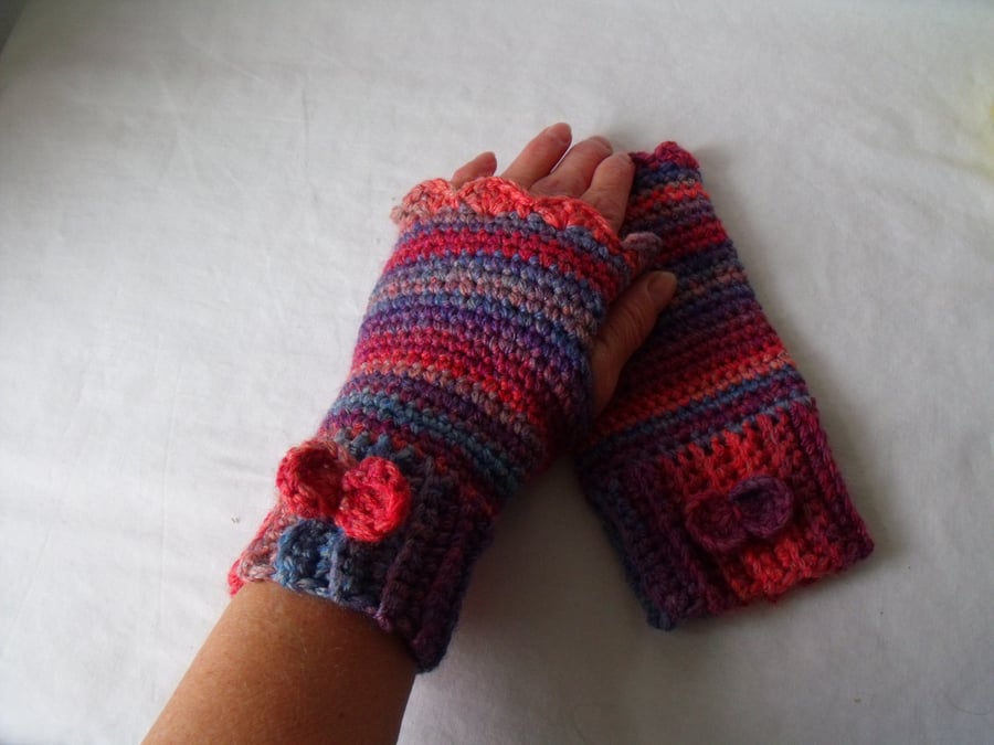 acrylic ladies fingerless mittens, crocheted fingerless gloves, medium
