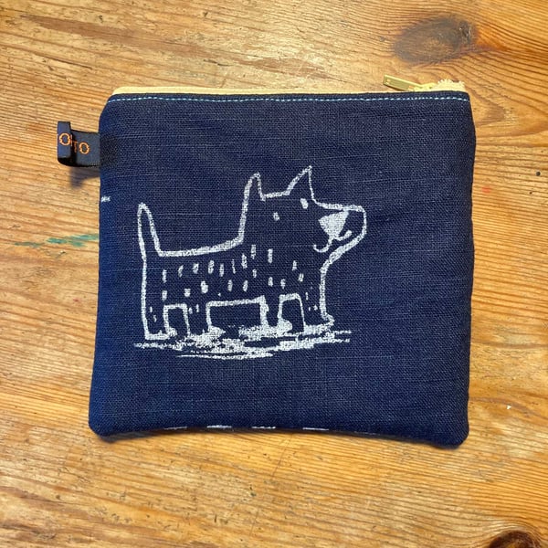 Cute linen purse with dog illustration by Jo Brown Happy Tomato 