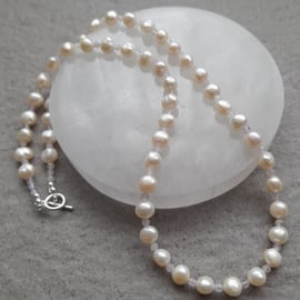 White Freshwater Pearls With Lilac Amethyst Sterling Silver Necklace
