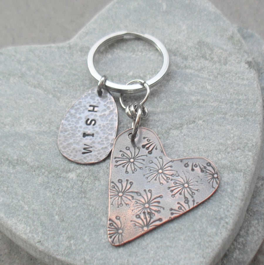 Dandelion Copper Heart Wish Keyring
