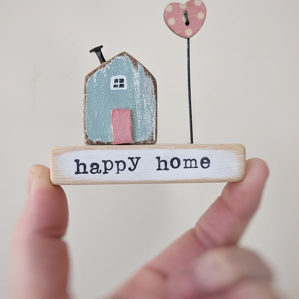 Little Wooden Handmade House and Base in a Bag - happy home 