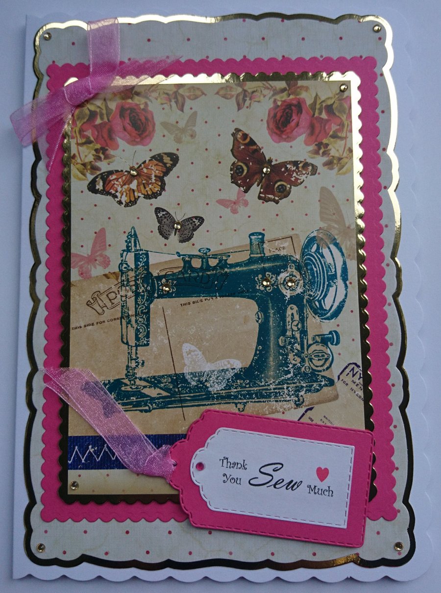 Thank You Card So Much Thank You Sew Much Sewing Machine 3D Luxury Handmade