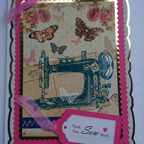 Thank You Card So Much Thank You Sew Much Sewing Machine 3D Luxury Handmade