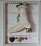 Handmade textile art rustic style hanging ice skate with little gifts - Image 1
