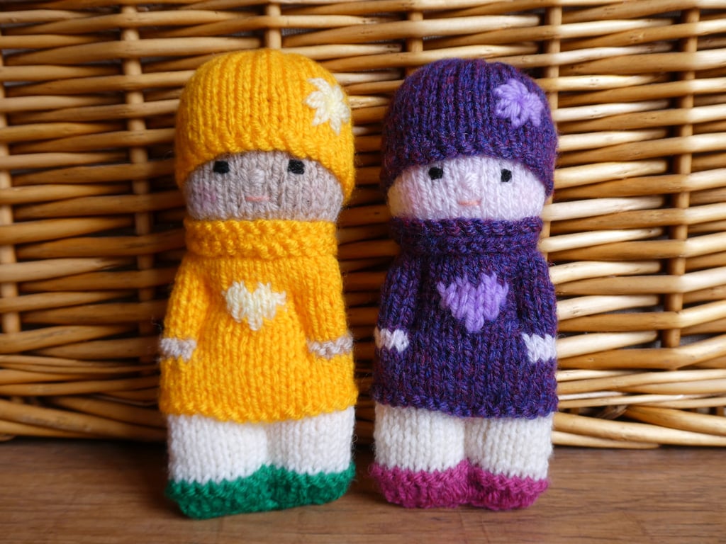 Handmade knitted pair of pocket dolls - children