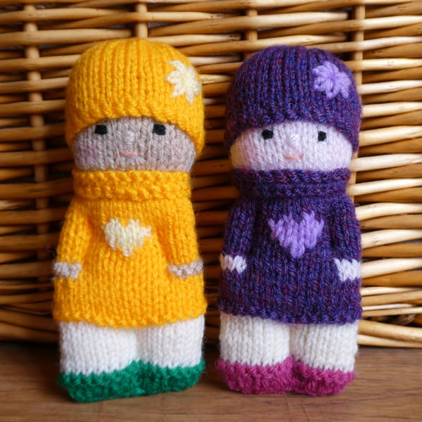 Handmade knitted pair of pocket dolls - children