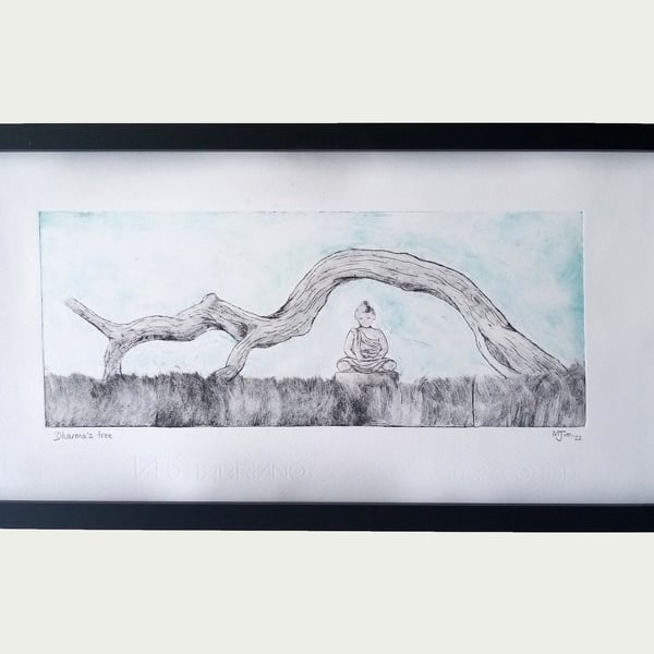 Handprinted Drypoint Etching Dharma Tree Handmade Buddha Print Meditation