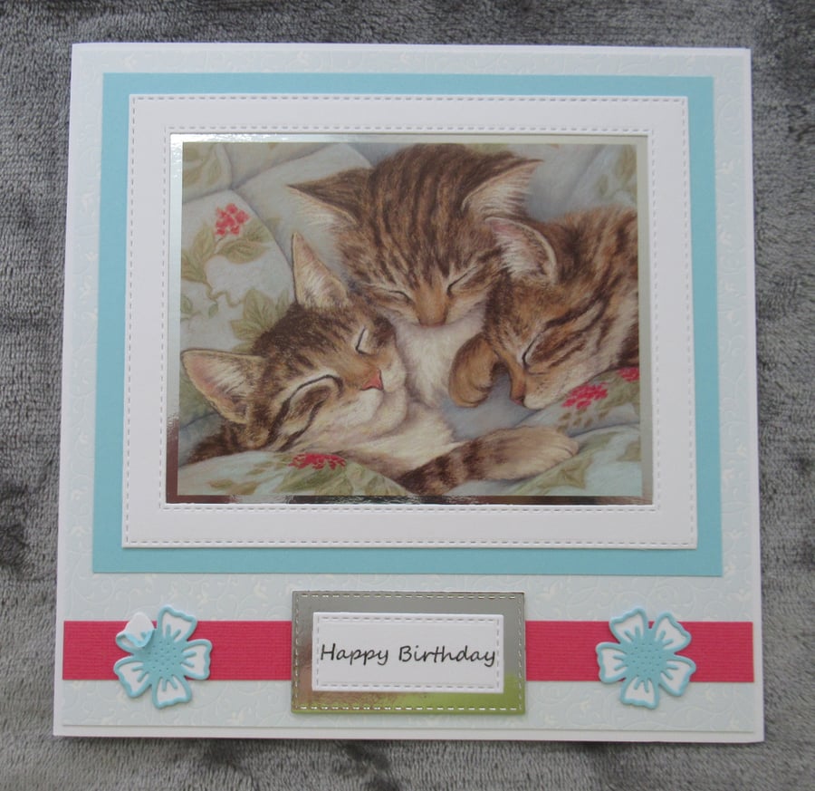 3 Sleepy Kittens Large Birthday Card