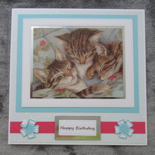 3 Sleepy Kittens Large Birthday Card