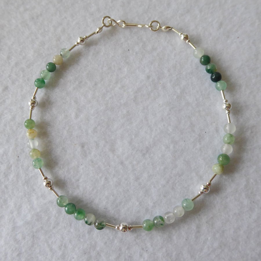 Sterling Silver and Chalcedony Beaded Anklet
