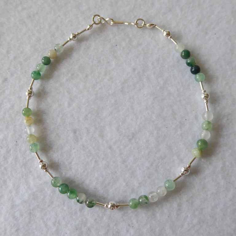 Sterling Silver and Chalcedony Beaded Anklet