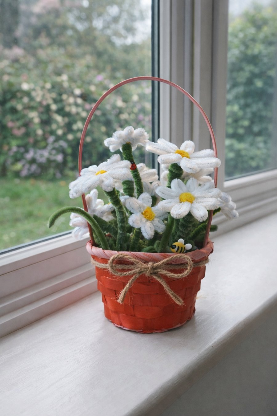 Handmade Daisy Basket –Rustic White Flowers, Allergy-Free Mother’s Day & Easter