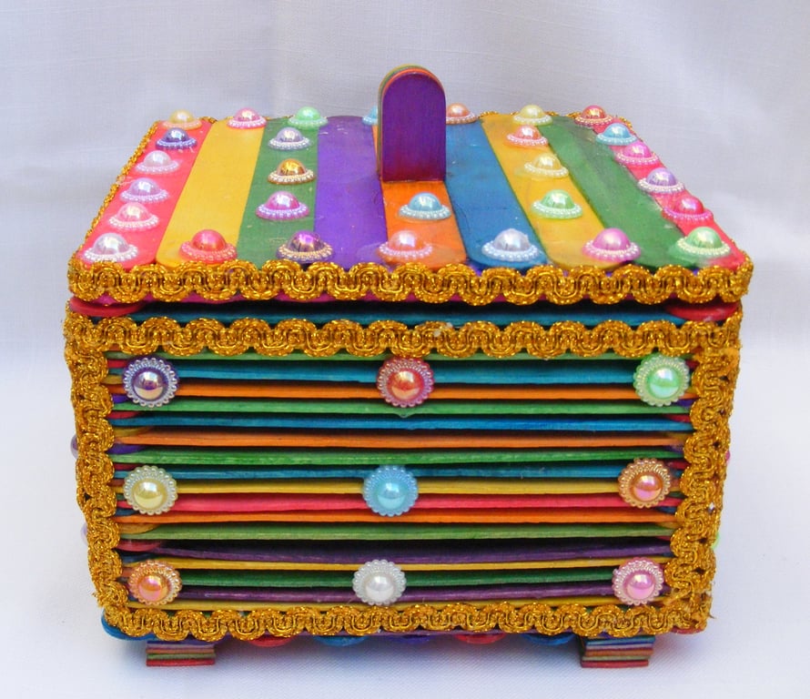 Multi-coloured wooden jewellery box