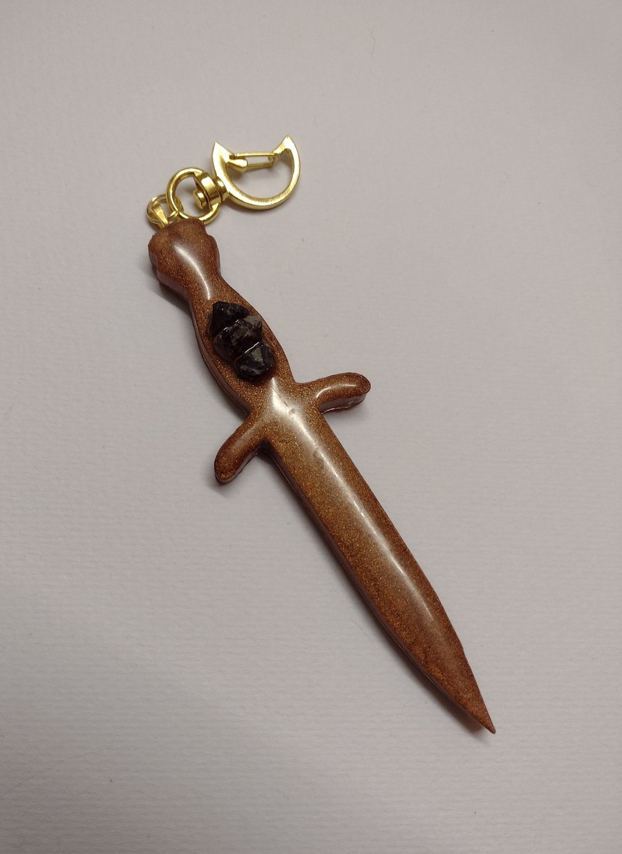 Chestnut Mini Athame With Garnet Keychain or Bag charm