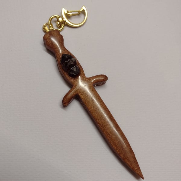 Chestnut Mini Athame With Garnet Keychain or Bag charm