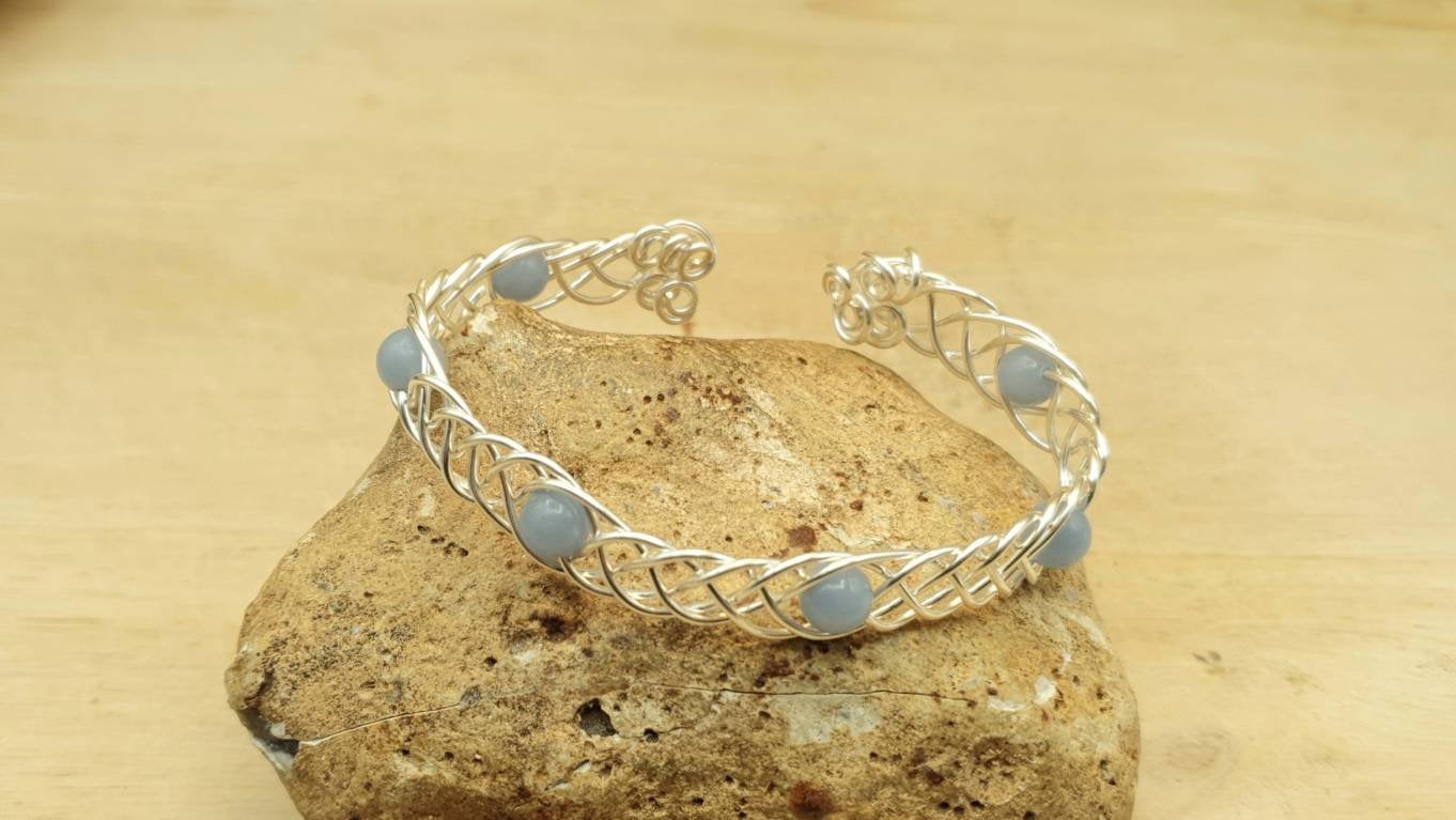 Adjustable Wire wrap Angelite cuff bracelet